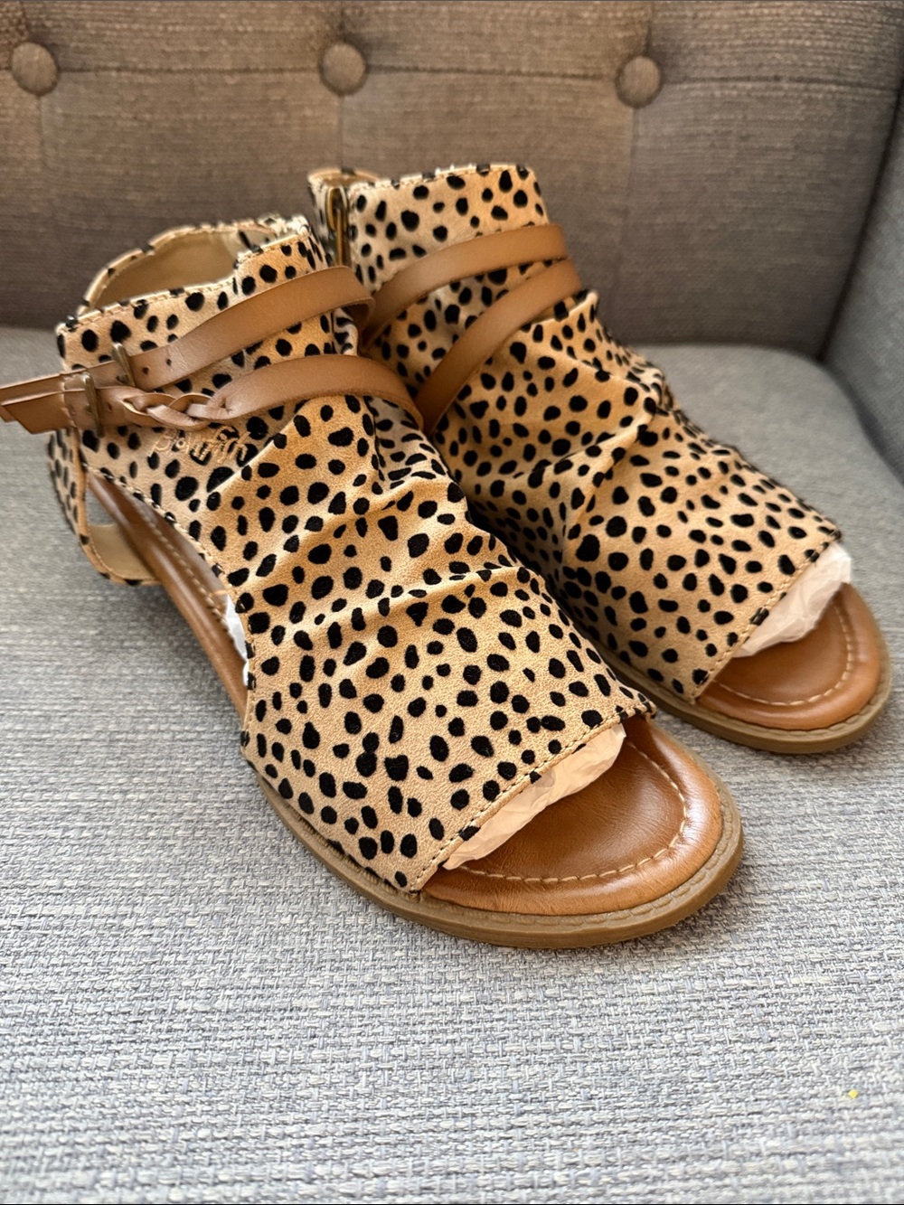 Blowfish Malibu Tan Cheetah Print Open-Toe Sandals with Brown Straps